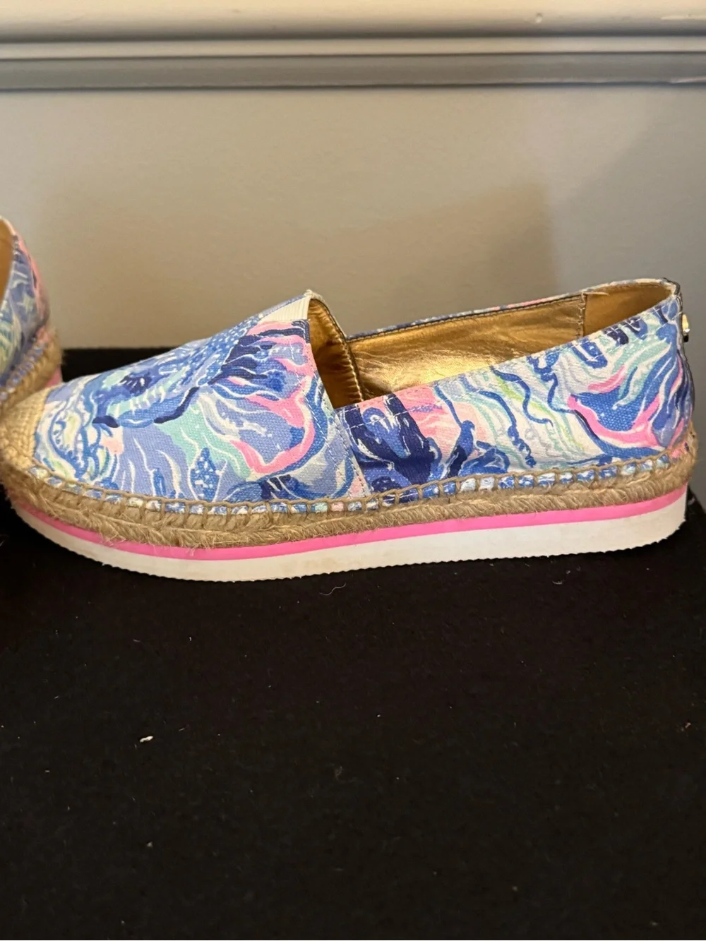 Lilly Pulitzer Marlo Blue Floral Espadrille Slip-On Shoes Size 7.5